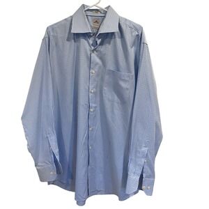 Peter Millar Blue Gingham Checkered Long Sleeve Button Down Shirt Mens 17.5 Long